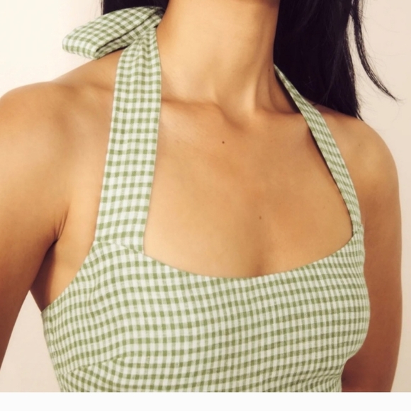 Reformation Isha Linen Dress avocado check/Gingham size 0 - Picture 3 of 15